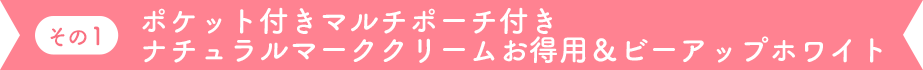 その1　ポケット付きマルチポーチ付きナチュラルマーククリームお得用＆ビーアップホワイト