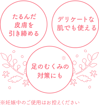 たるんだ皮膚を引き締める　デリケートお肌でも使える　妊娠中の足のむくみ対策にも