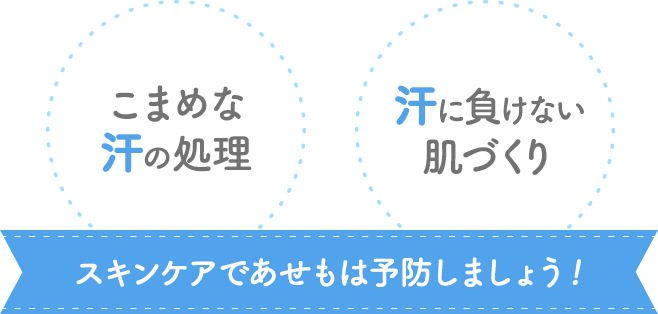 こまめな汗の処理、汗に負けない肌づくり　スキンケアであせもは予防しましょう！