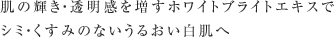 肌の輝き・透明感を増すホワイトブライトエキスでシミ・くすみのないうるおい白肌へ