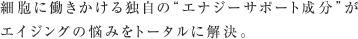 細胞に働きかける独自の“エナジーサポート成分”がエイジングの悩みをトータルに解決