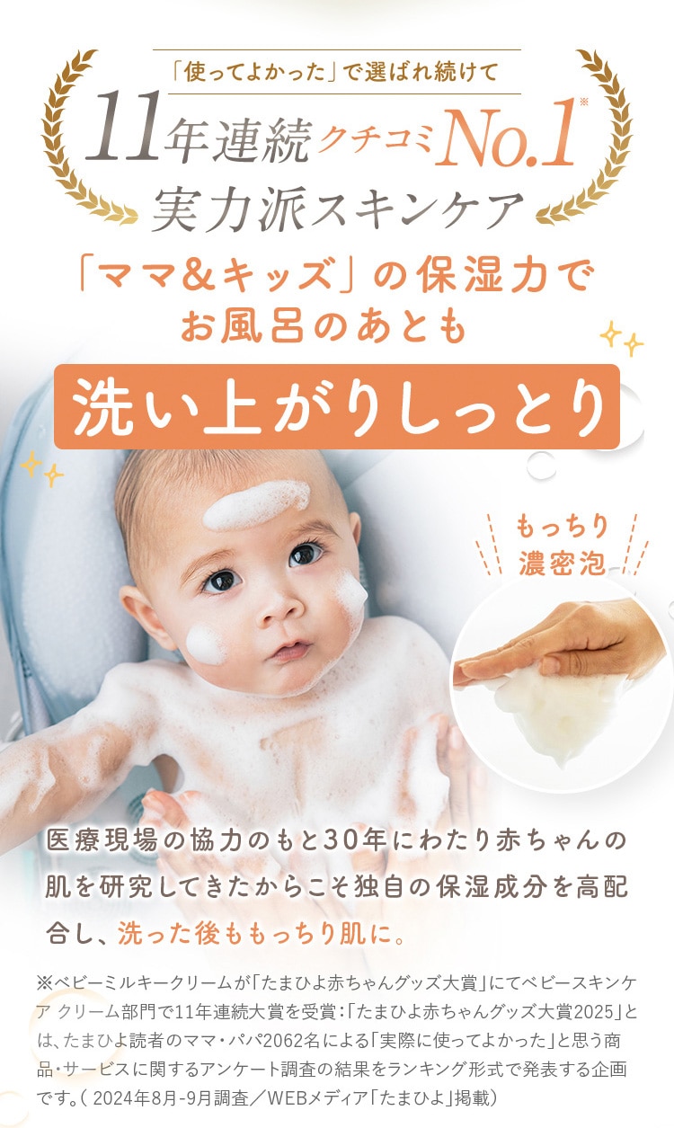 クチコミNo.1 実力派スキンケア「ママ&キッズ」の保湿力でお風呂のあとも洗い上がりしっとり