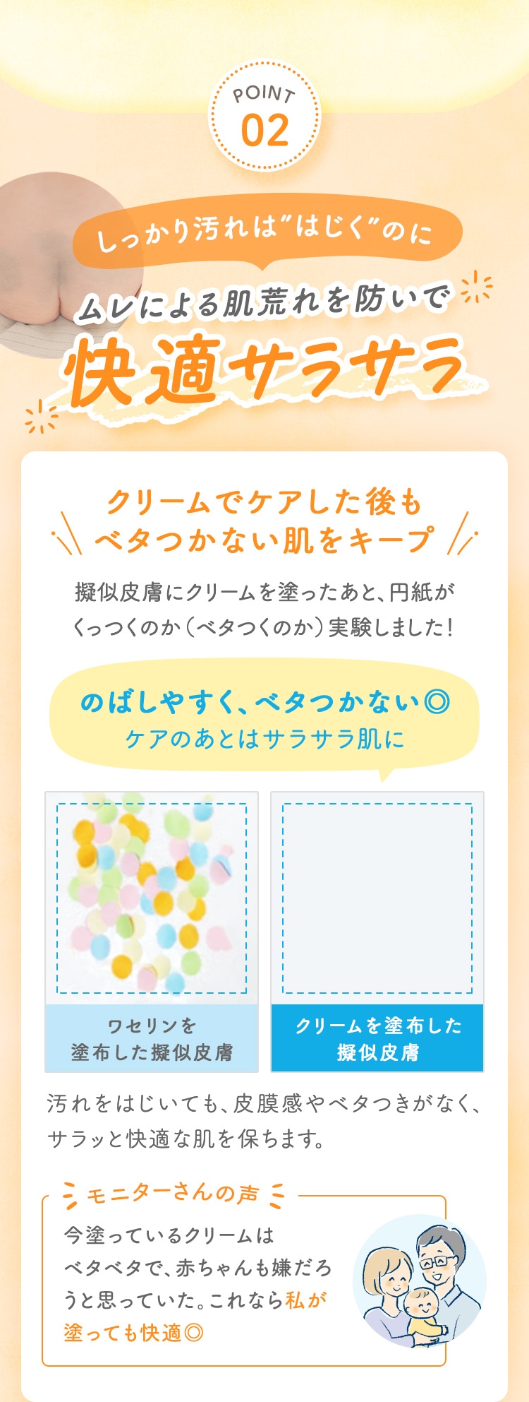 POINT02 しっかり汚れは”はじく”のにムレによる肌荒れを防いで快適サラサラ