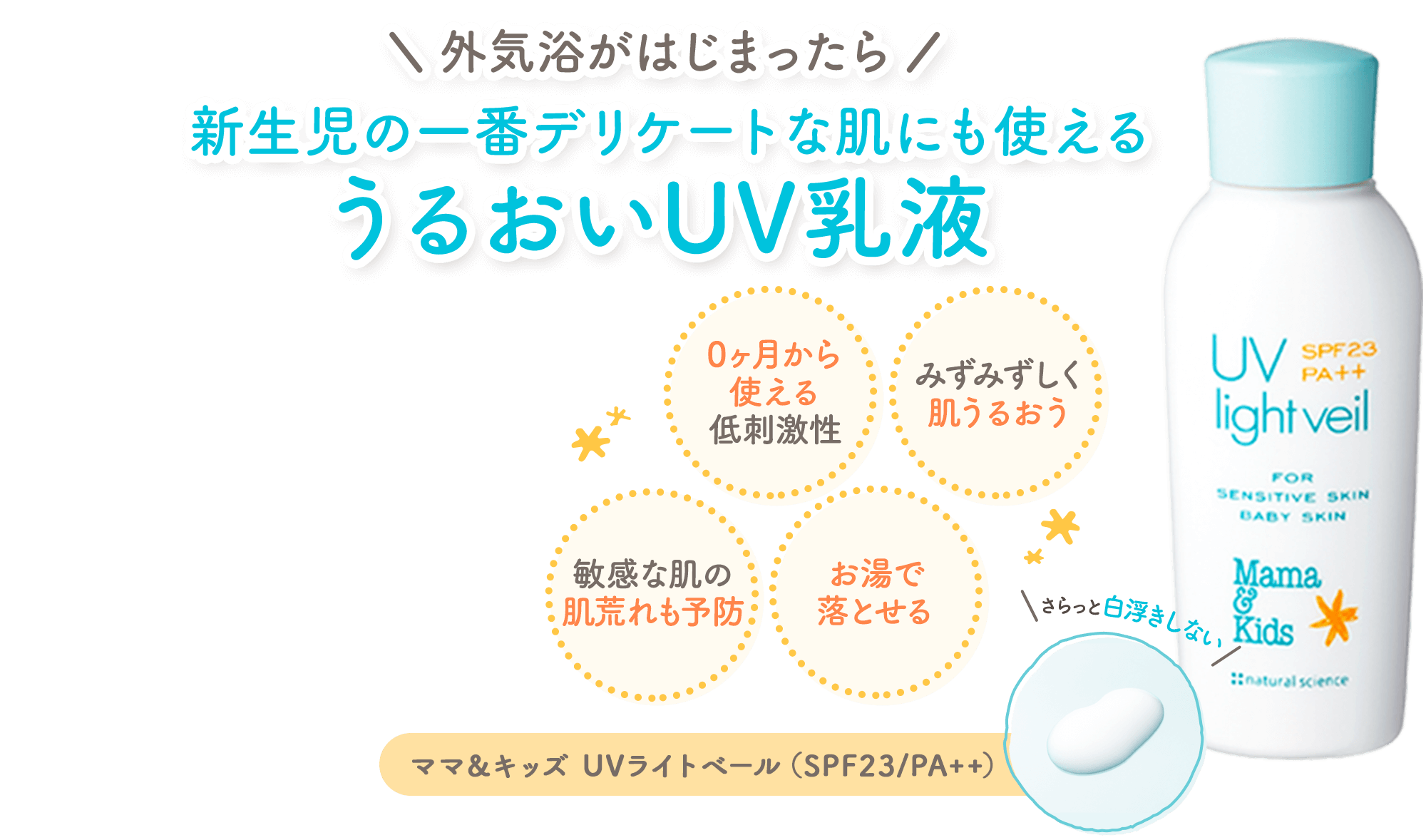 新生児から使える低刺激UV乳液｜ママ&キッズUVライトベール