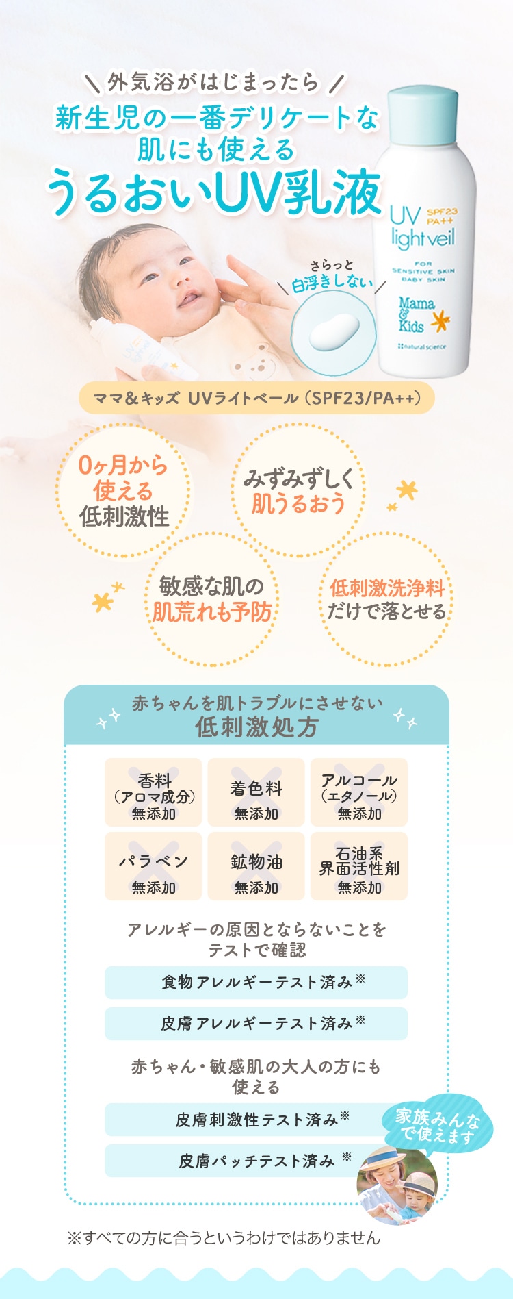 赤ちゃんの日焼け止めデビューに 新生児から使える低刺激UV乳液