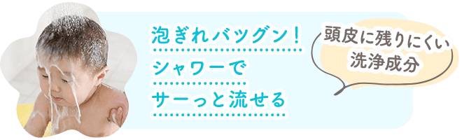 泡ぎれバツグン！シャワーでサーっと流せる 頭皮に残りにくい洗浄成分