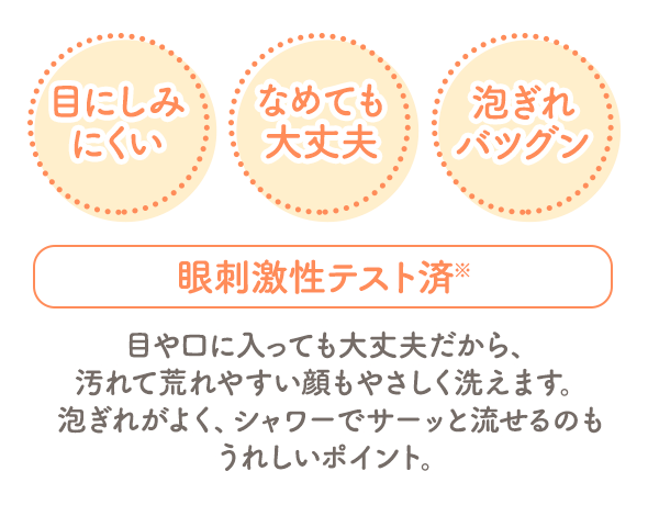 目にしみにくい・なめても大丈夫・泡ぎれバツグン 眼刺激性テスト済※