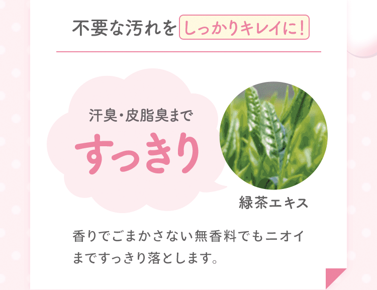 不要な汚れをしっかりキレイに！香りでごまかさない無香料でもニオイまですっきり落とします。