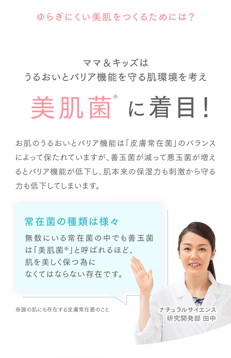 ママ＆キッズはうるおいとバリア機能を守る肌環境を考え美肌菌に着目！