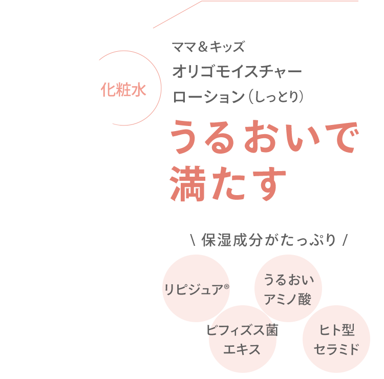 [化粧水] ママ＆キッズ オリゴモイスチャー ローション（しっとり） うるおいで 満たす ＼ 保湿成分がたっぷり / [リピジュア] [ビフィズス菌エキス] [うるおいアミノ酸] [ヒト型セラミド]