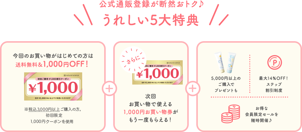 公式通販登録が断然おトク♪ うれしい5大特典