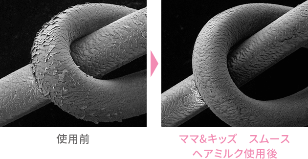 使用前 ママ＆キッズ スムースヘアミルク使用後