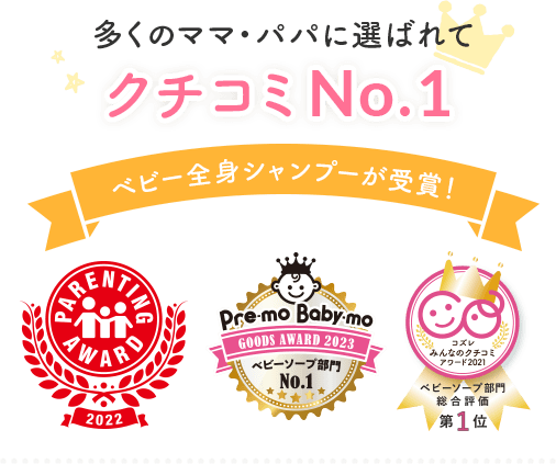 多くのママ・パパに選ばれて クチコミ No.1  ベビー全身シャンプーが受賞！