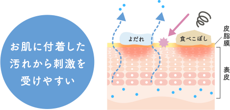 お肌に付着した汚れから刺激を受けやすい