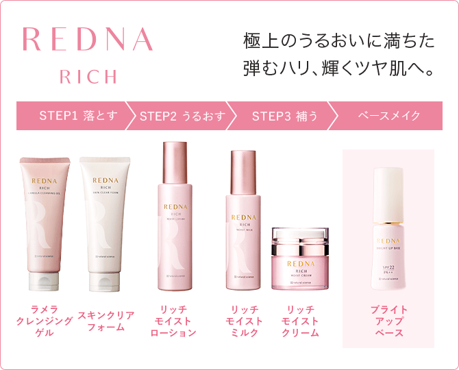 REDNA RICH 極上のうるおいに満ちた弾むハリ、輝くツヤ肌へ。