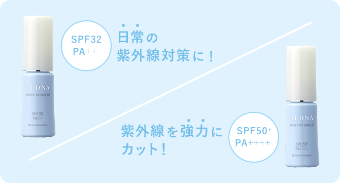 SPF32 PA++ 日常の紫外線対策に！ SPF50+ PA++++ 紫外線を強力にカット！