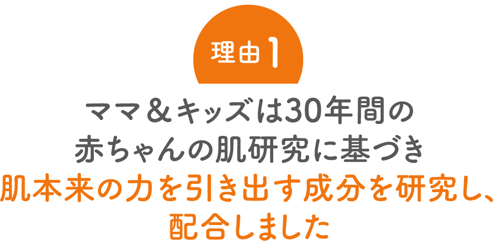 理由1:ママ&キッズは30年間の赤ちゃんの肌研究に基づき肌本来の力を引き出す成分を研究し、配合しました