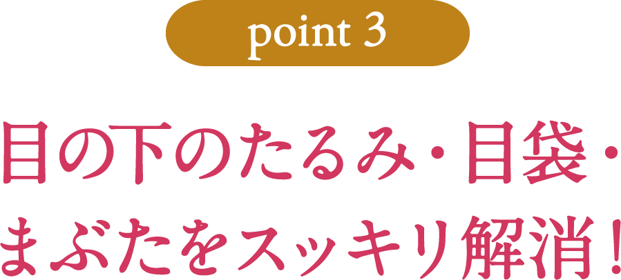 [point3]目の下のたるみ・目袋・まぶたをスッキリ解消！