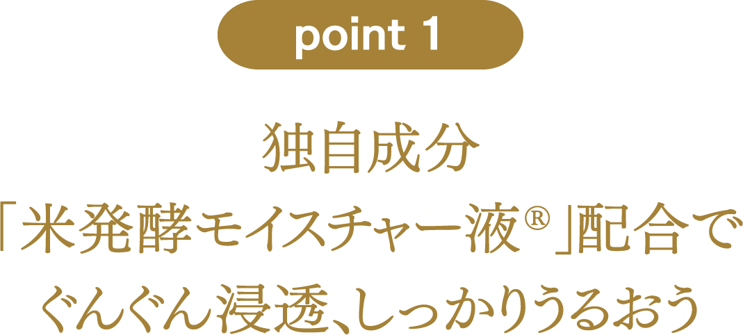 point1：独自成分「米発酵モイスチャー液®」配合でぐんぐん浸透、しっかりうるおう