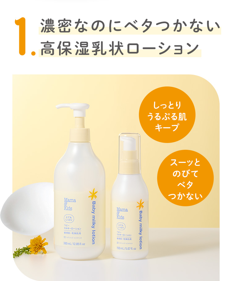1. 濃密なのにベタつかない高保湿乳状ローション しっとりうるぷる肌キープ スーッとのびてベタつかない