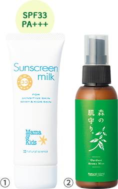 サンスクリーンミルク（SPF33 PA+++）と森の肌守り。のお出かけ用セット商品