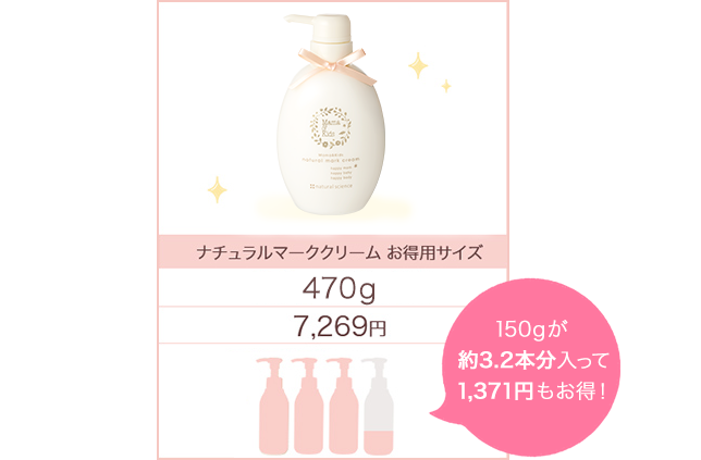 ナチュラルマーククリームお得用サイズは150gが約3.2本入って1,371円もお得！