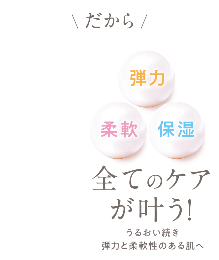 だから [弾力][柔軟][保湿] 全てのケアが叶う！ うるおい続き弾力と柔軟性のある肌へ