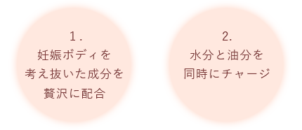 妊娠ボディを考え抜いた成分を贅沢に配合。水分と油分を同時にチャージ