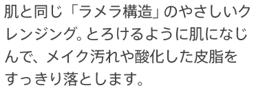 肌と同じ「ラメラ構造」のやさしいクレンジング。とろけるように肌になじんで、メイク汚れや酸化した皮脂をすっきり落とします。