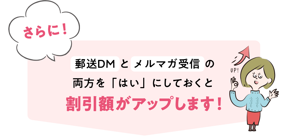 さらに!郵送DMとメルマガ配信の両方を「はい」にしておくと割引額がアップします!