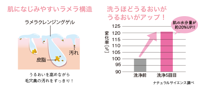 肌になじみやすいラメラ構造,洗うほどうるおいがうるおいがアップ！