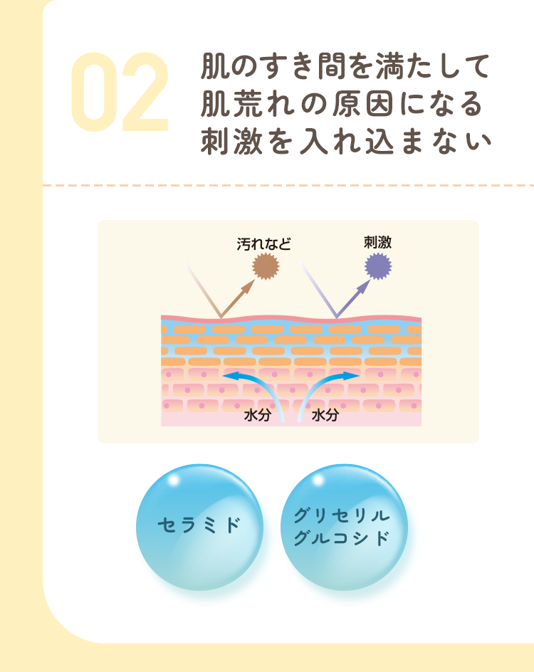02 肌のすき間を満たして肌荒れの原因になる刺激を入れ込まない