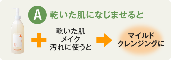 乾いた肌になじませるとマイルドなクレンジングに