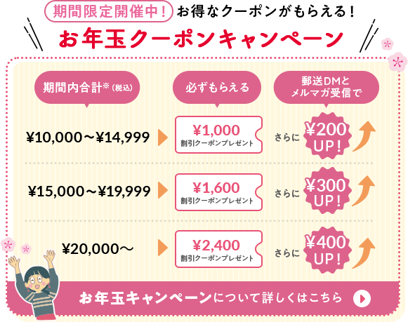 お得なクーポンがもらえる！お年玉クーポンキャンペーン 詳しくはこちら